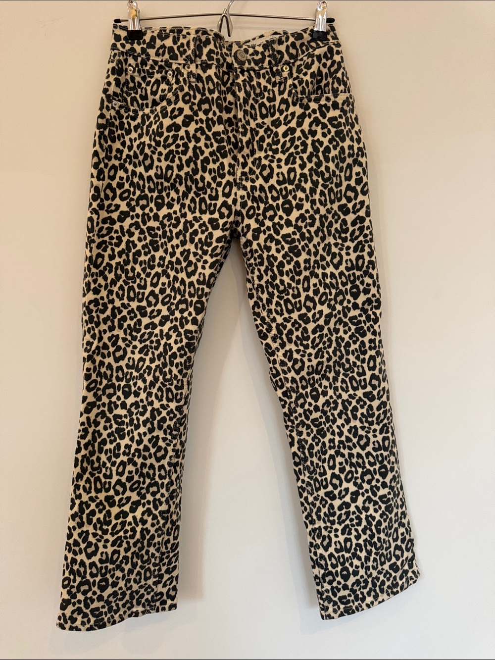 Zara Black & Beige Leopard Straight-Leg Jeans